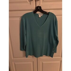 Mark Fore & Strike Women's XL Turquoise V Neck Knit‎ Sweater w/ Button Detail